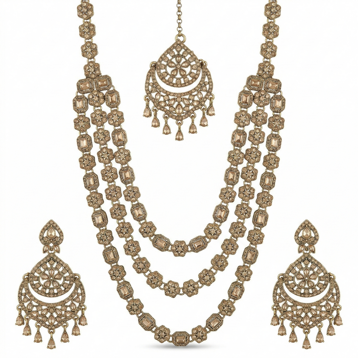 White Brass Multilayer Necklace Set For Women