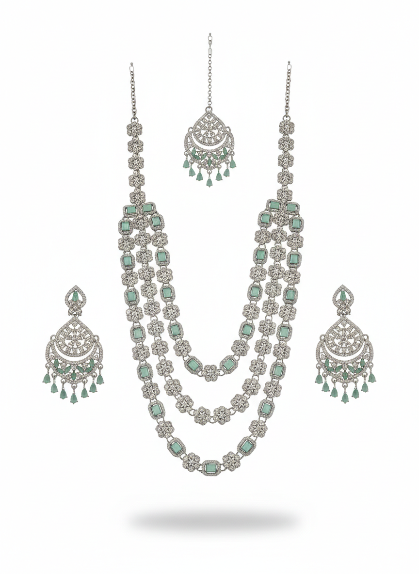 White Brass Multilayer Necklace Set For Women
