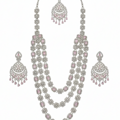 Pink Blue Brass Multilayer Necklace Set For Women