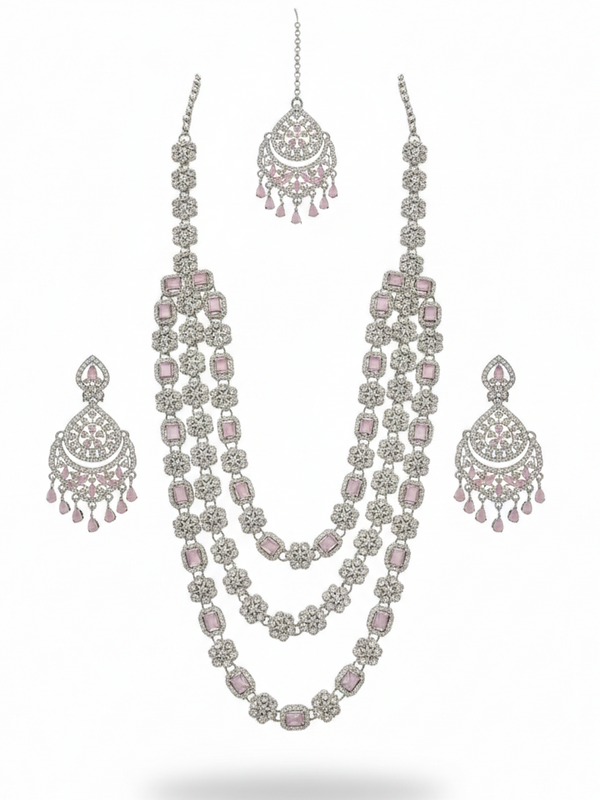 Pink Blue Brass Multilayer Necklace Set For Women