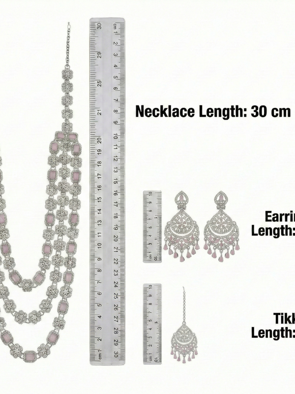 Pink Blue Brass Multilayer Necklace Set For Women