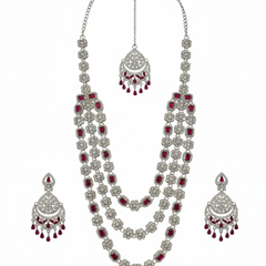 Ruby Brass Multilayer Necklace Set For Women