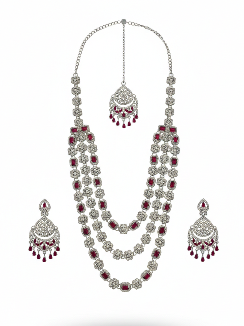 Ruby Brass Multilayer Necklace Set For Women