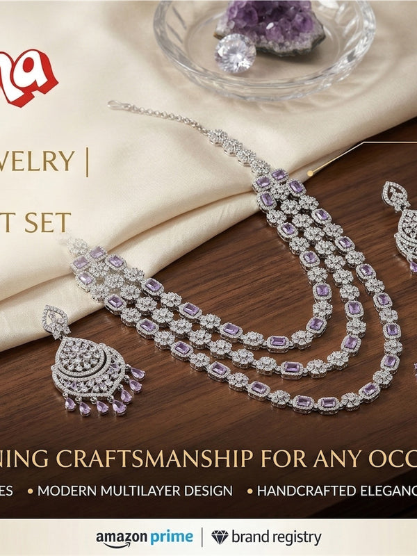 White Brass Multilayer Necklace Set For Women