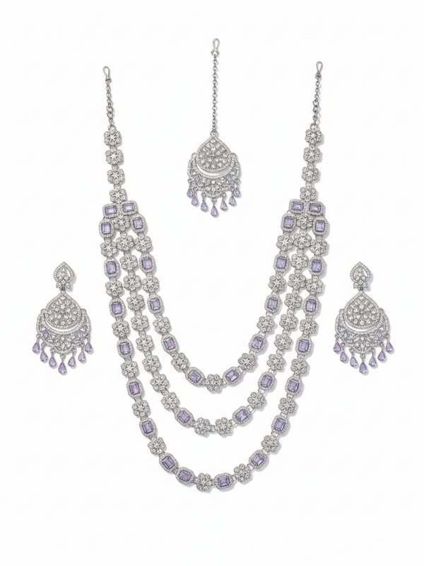 White Brass Multilayer Necklace Set For Women