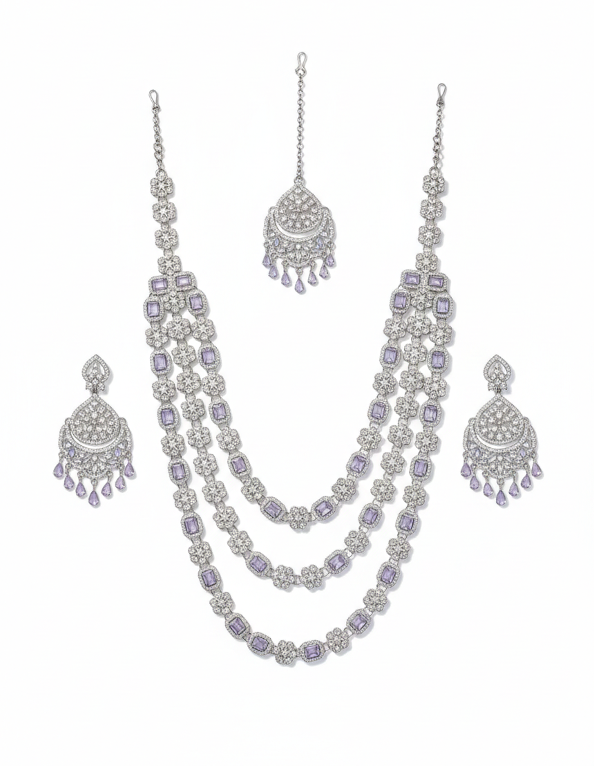 White Brass Multilayer Necklace Set For Women