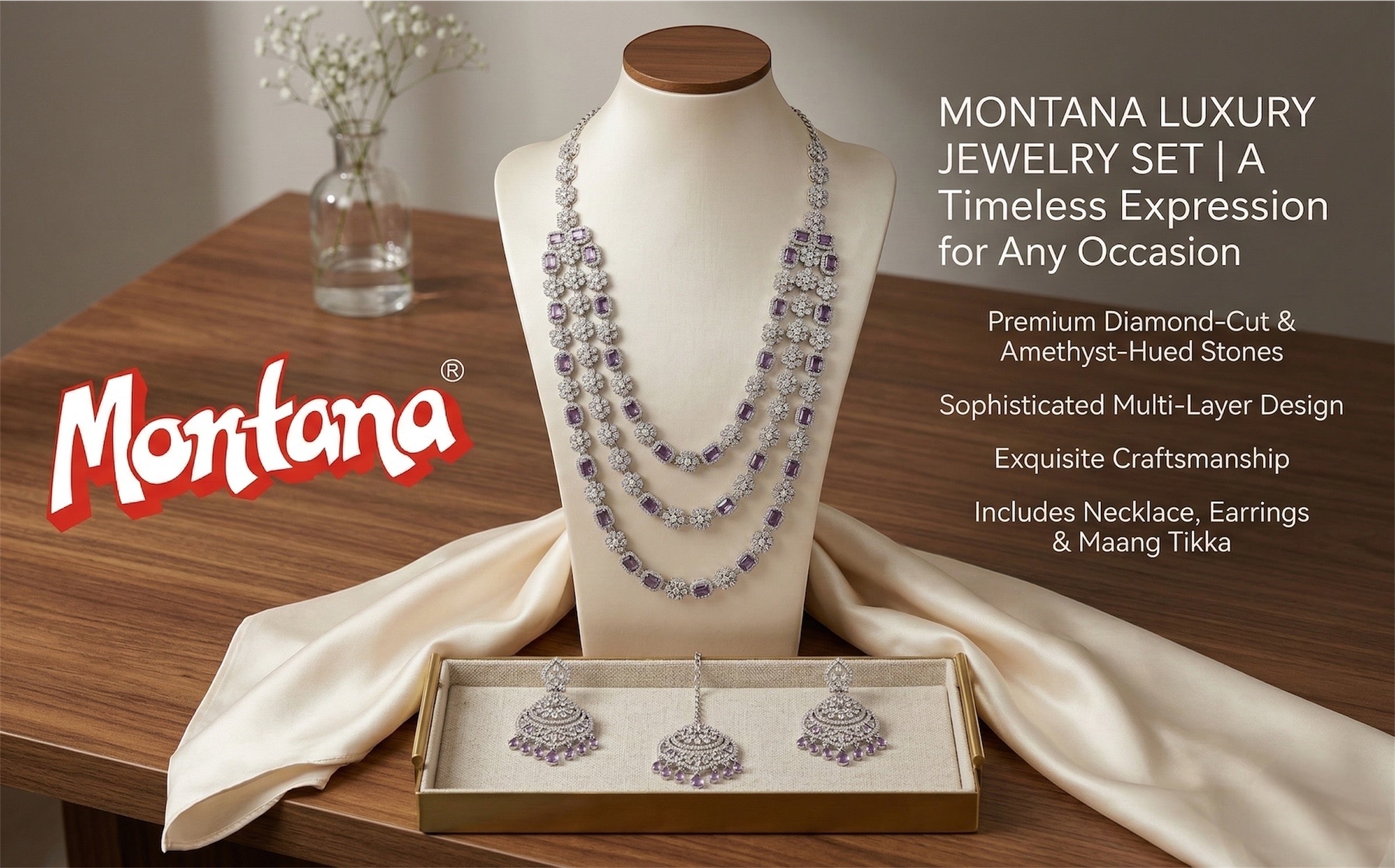 White Brass Multilayer Necklace Set For Women