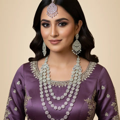 White Brass Multilayer Necklace Set For Women