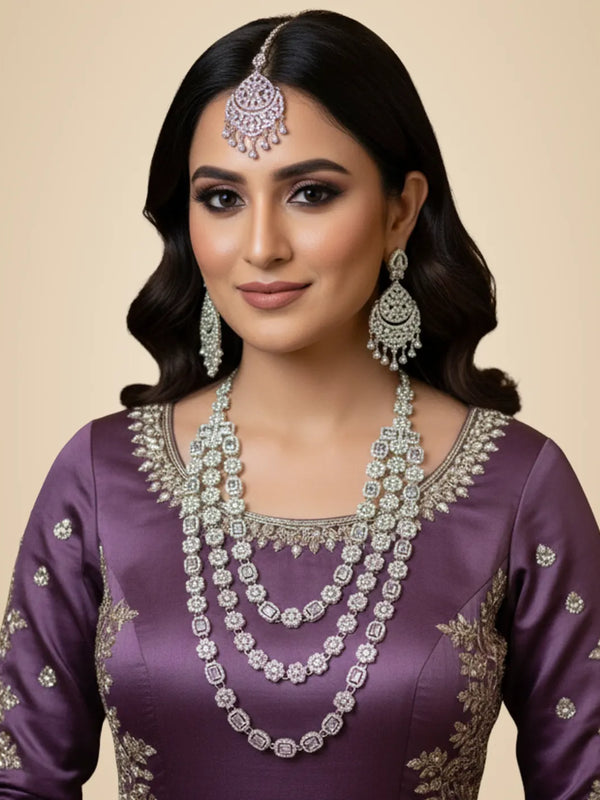 White Brass Multilayer Necklace Set For Women