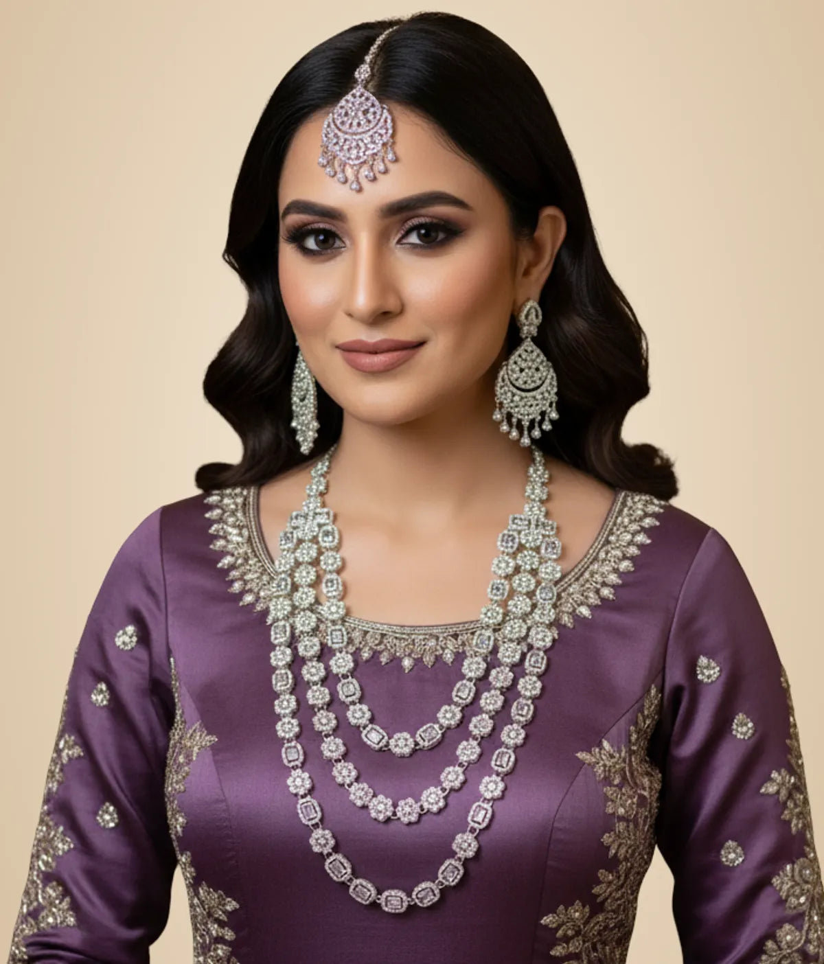 White Brass Multilayer Necklace Set For Women