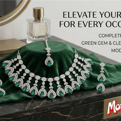 Green Brass Glass Stone Choker Set For Women