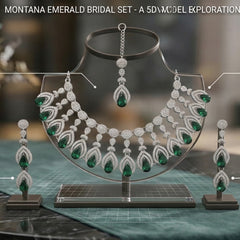 Green Brass Glass Stone Choker Set For Women