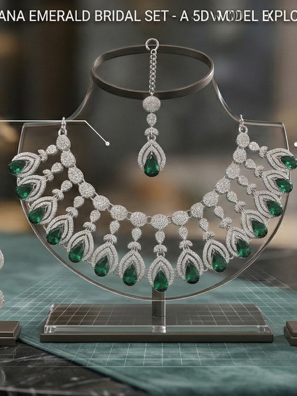 Green Brass Glass Stone Choker Set For Women