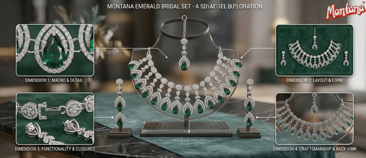 Green Brass Glass Stone Choker Set For Women