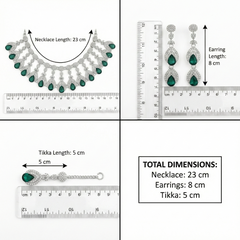 Green Brass Glass Stone Choker Set For Women