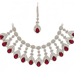 Ruby Brass Glass Stone Choker Set For Women