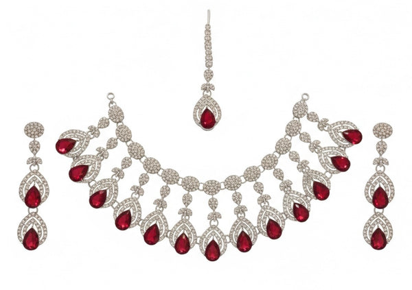 Ruby Brass Glass Stone Choker Set For Women