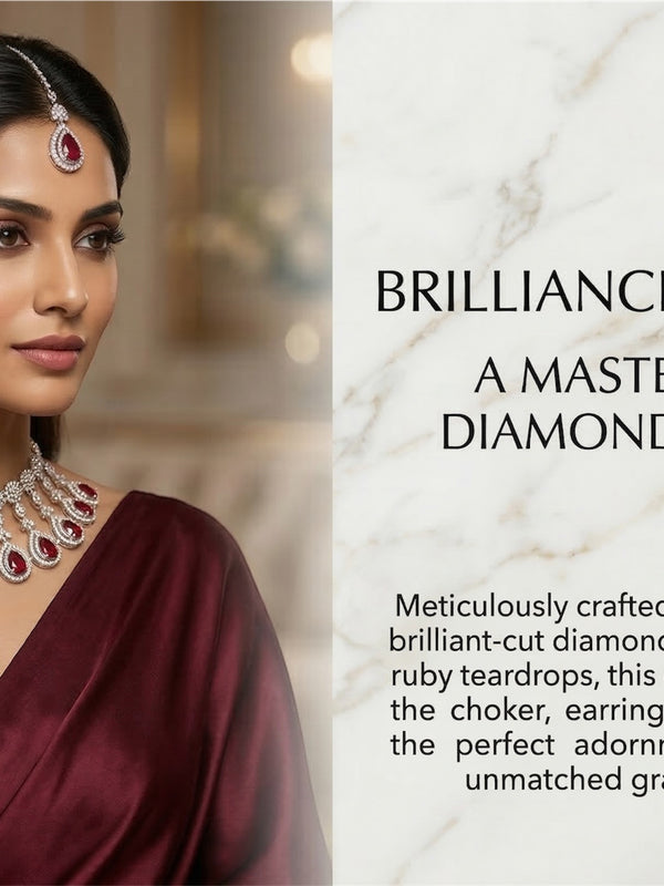 Ruby Brass Glass Stone Choker Set For Women