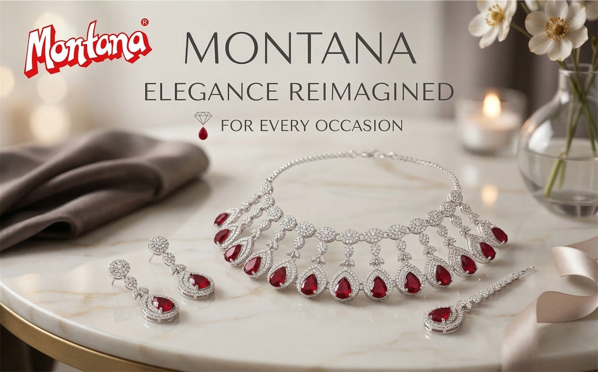 Ruby Brass Glass Stone Choker Set For Women