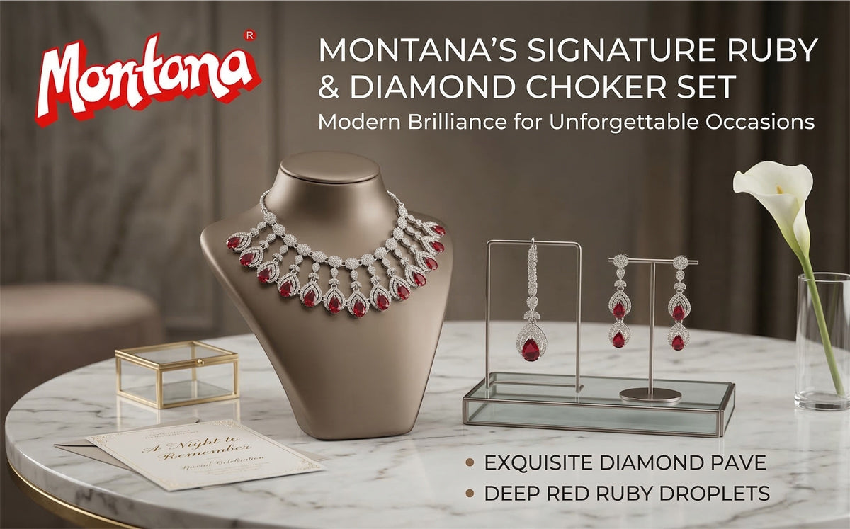Ruby Brass Glass Stone Choker Set For Women