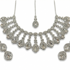 White Brass Glass Stone Choker Set For Women