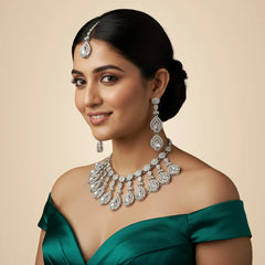 White Brass Glass Stone Choker Set For Women