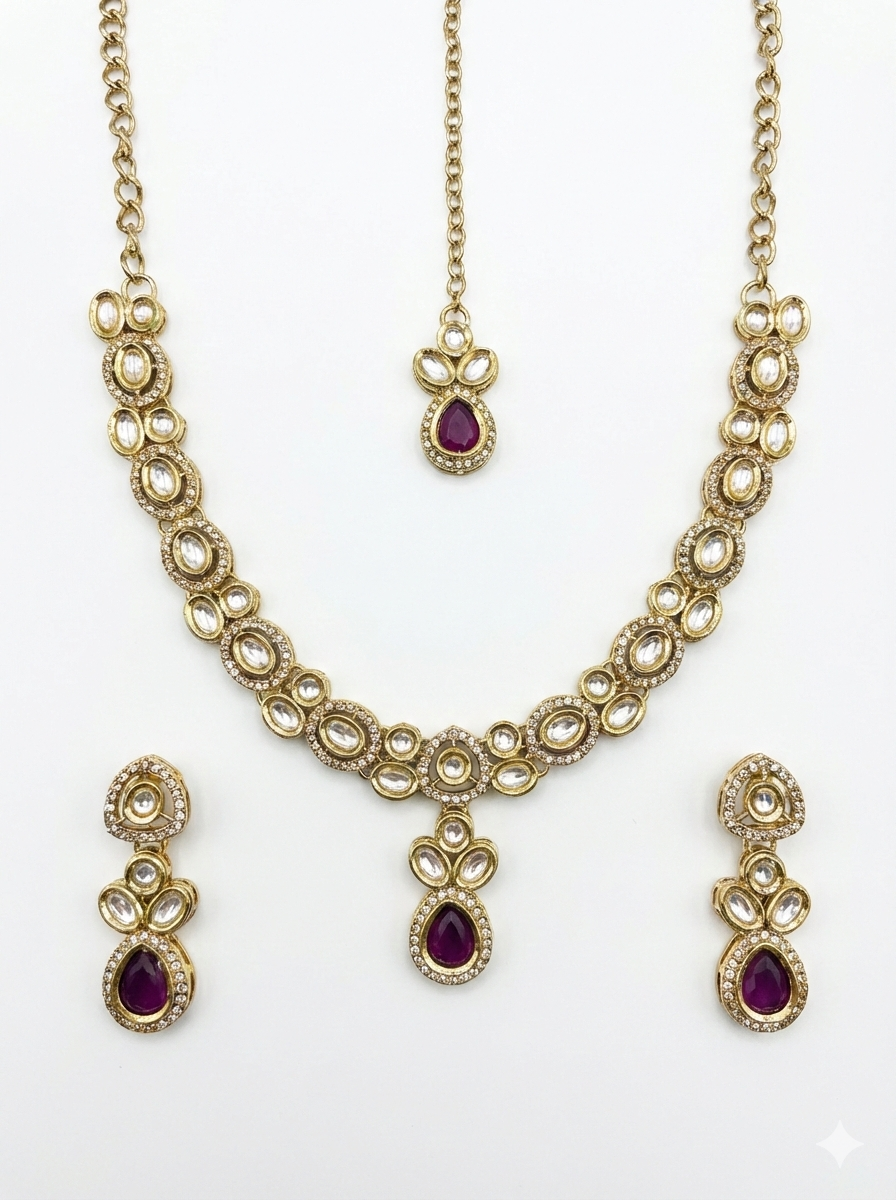 Wine Kundan Set for women