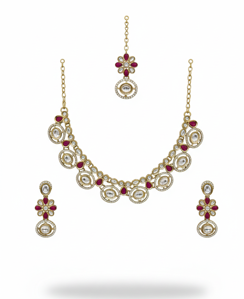 Maroon Kundan Set for women