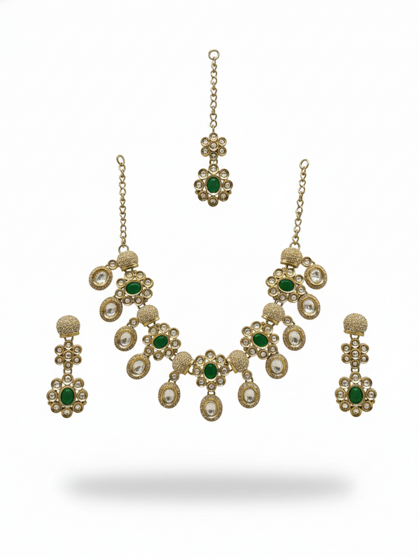 Green Kundan Necklace Set for Women