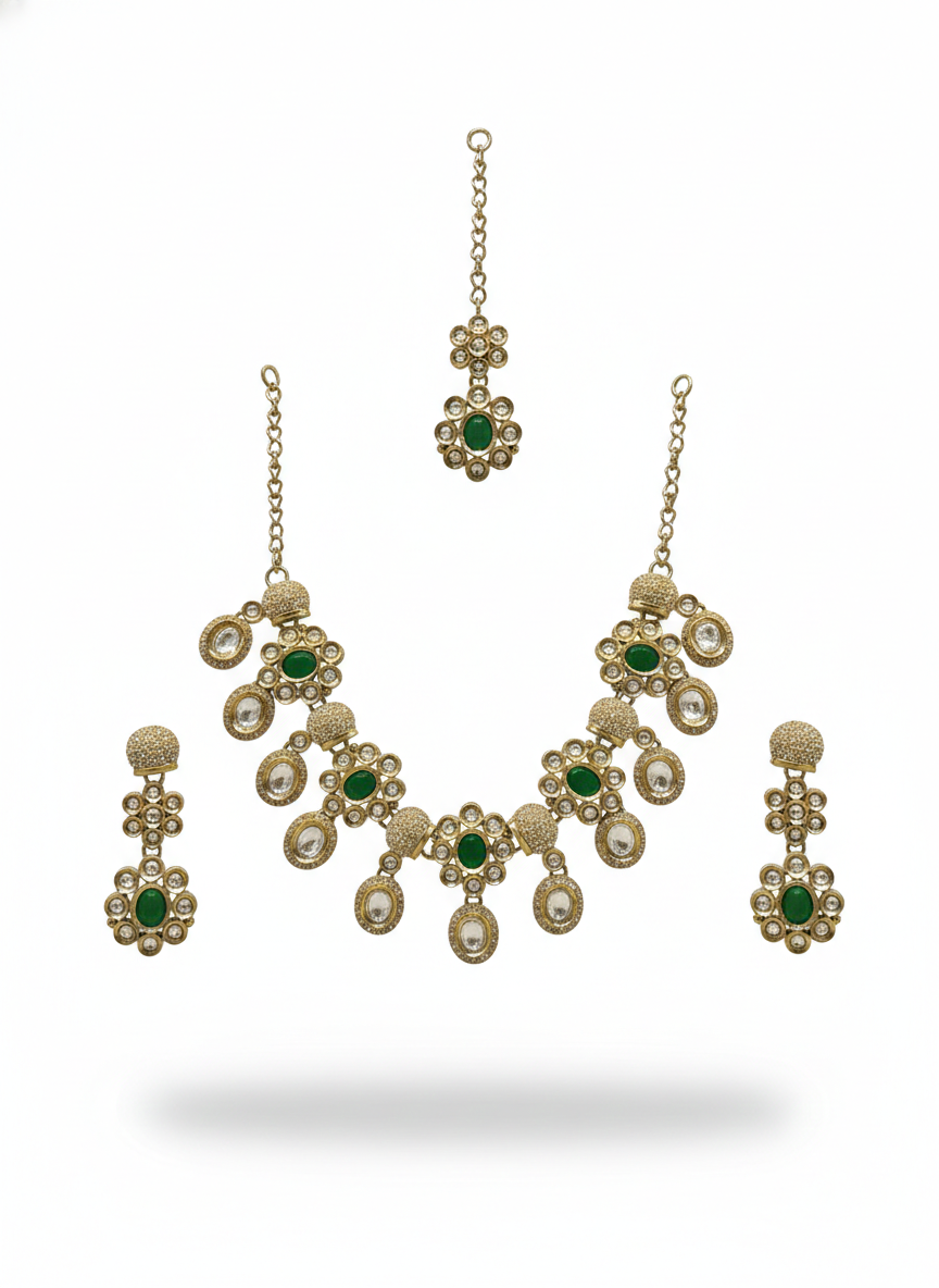 Green Kundan Necklace Set for Women