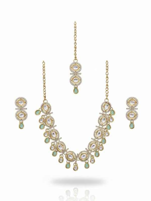 Mint Kundan Necklace Set for Women