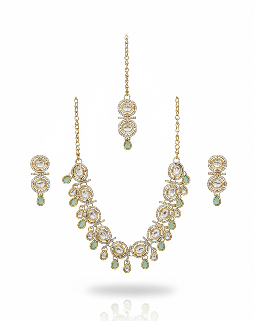 Green Kundan Necklace Set for Women