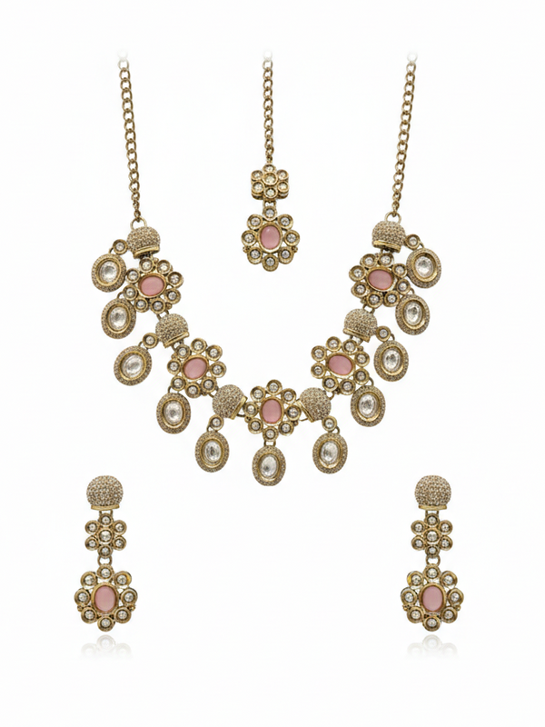 Pink Kundan Necklace Set for Women
