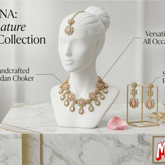 Pink Brass Glass Stone Choker Set For Women