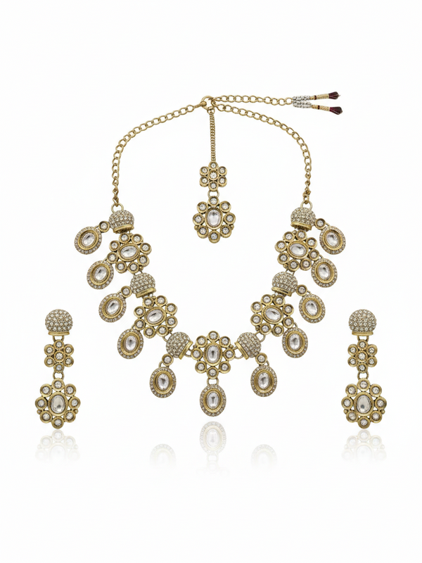 White Kundan Necklace Set for Women