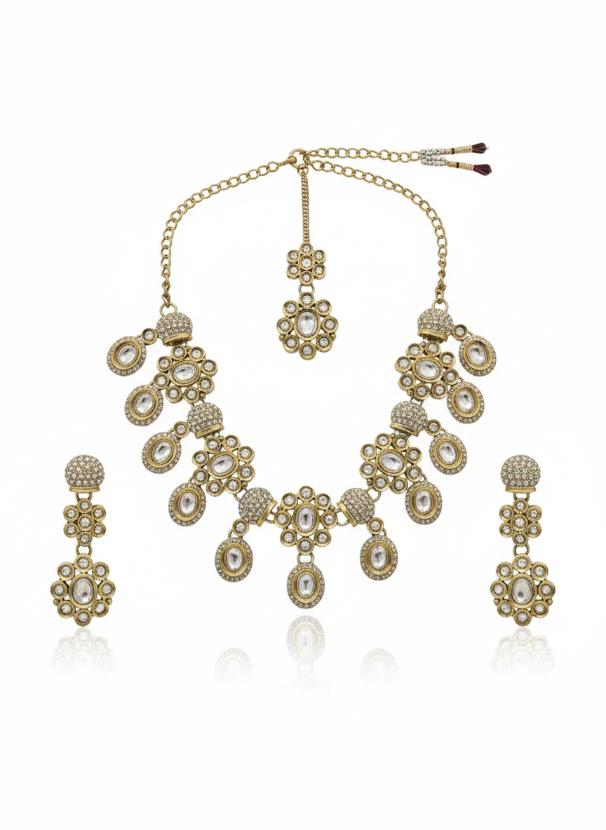 White Kundan Necklace Set for Women