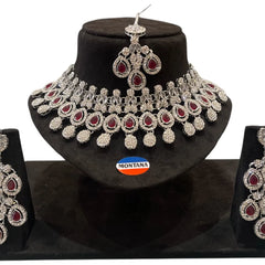 Ruby Brass Glass Stone Choker Set For Women