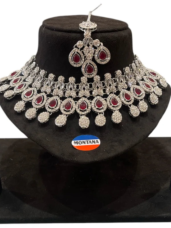 Ruby Brass Glass Stone Choker Set For Women