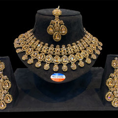 Mehandi Brass Glass Stone Choker Set For Women
