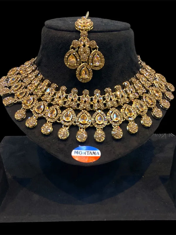 Mehandi Brass Glass Stone Choker Set For Women