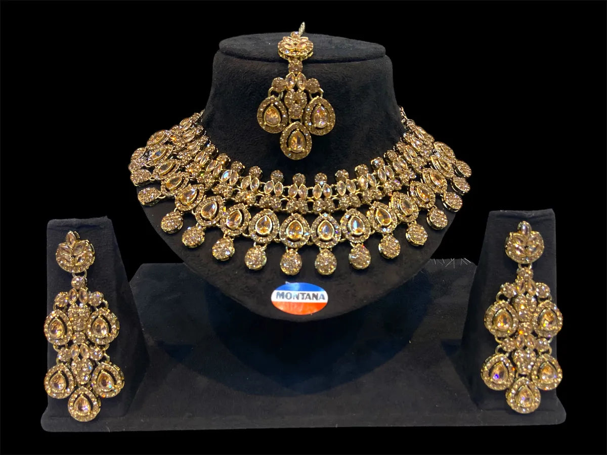 Ruby Brass Glass Stone Choker Set For Women