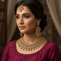 Mehandi Brass Glass Stone Choker Set For Women