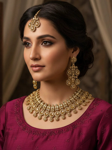 Mehandi Brass Glass Stone Choker Set For Women