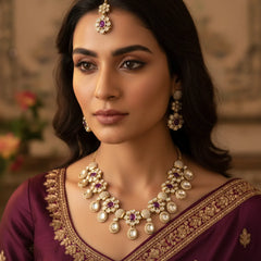 Wine Kundan Necklace Set for Women