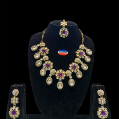 Wine Kundan Necklace Set for Women