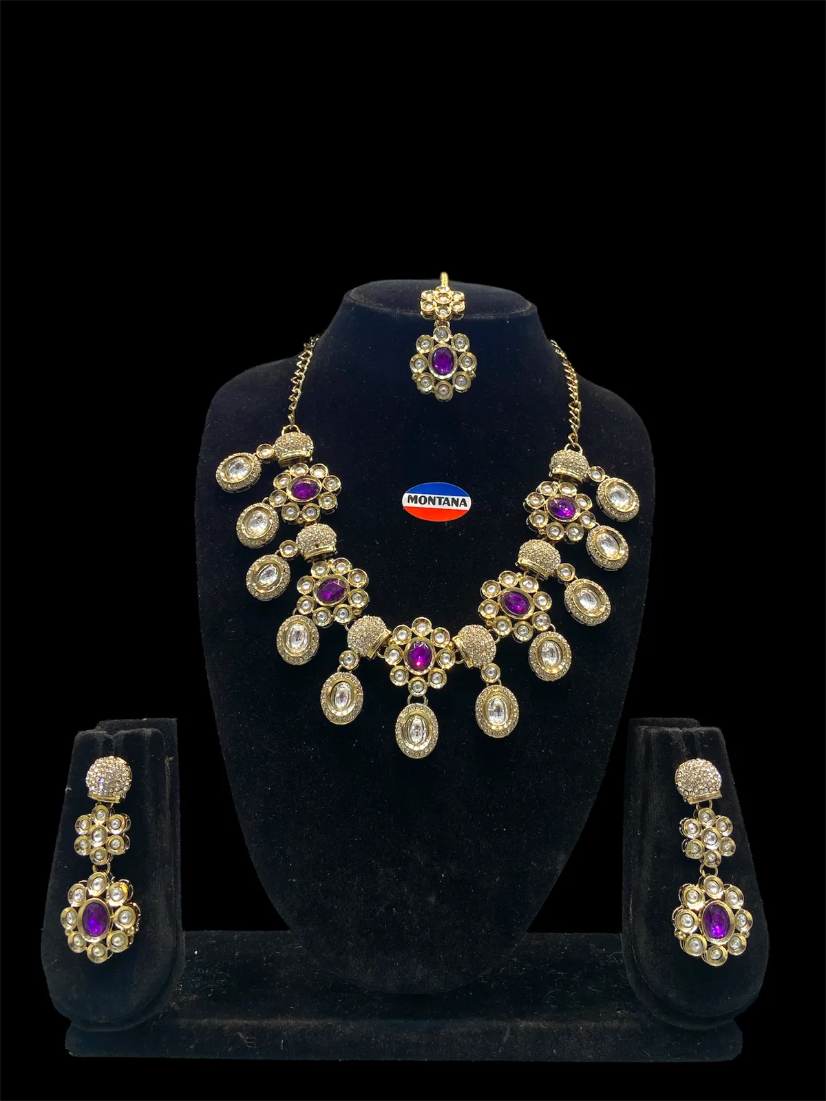 Wine Kundan Necklace Set for Women