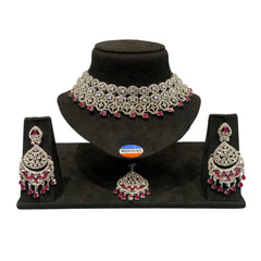 Ruby Brass Glass Stone Choker Set For Women