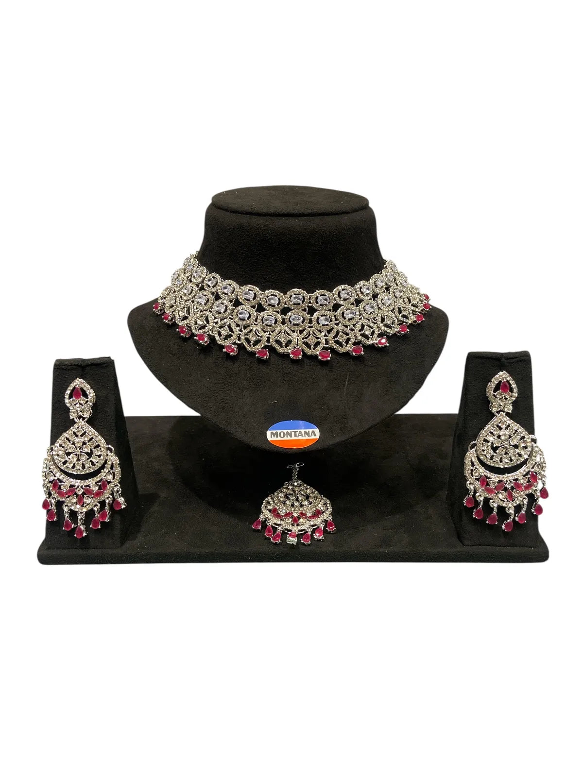 Ruby Brass Glass Stone Choker Set For Women