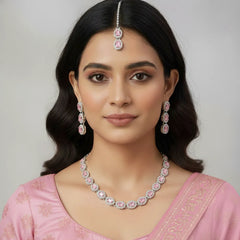 Pink Glass stone Necklace Set for women
