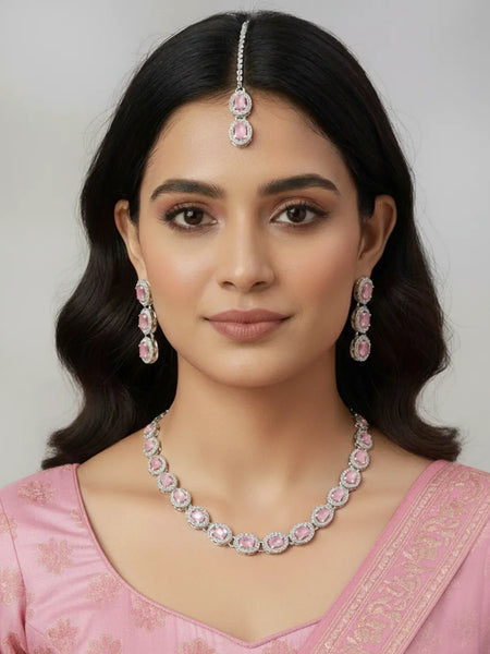 Pink Glass stone Necklace Set for women